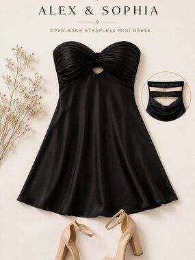 Alex & Sophia Open-Back Strapless Dress - Black